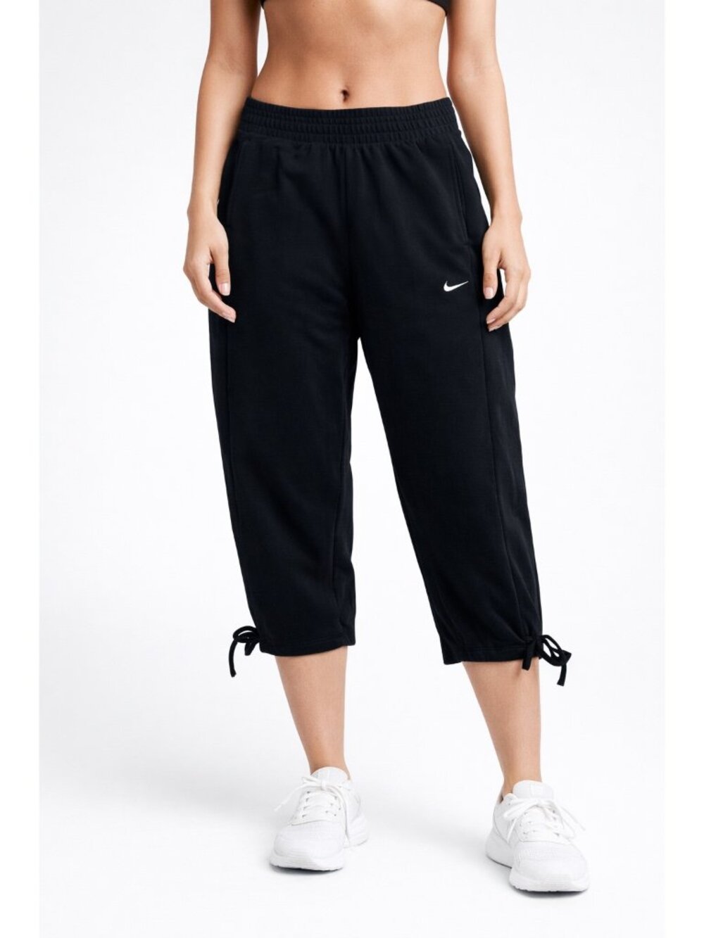 Nike Black Cropped Jogger Pants XS Athletic Capri Drawstring Side Tie Streetwear